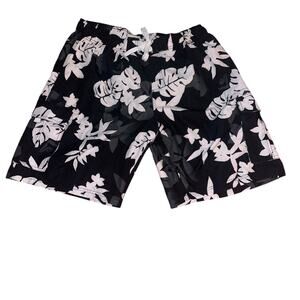 Men’s Black & White lined Tropical Swim Trunks – Size Medium – NWT